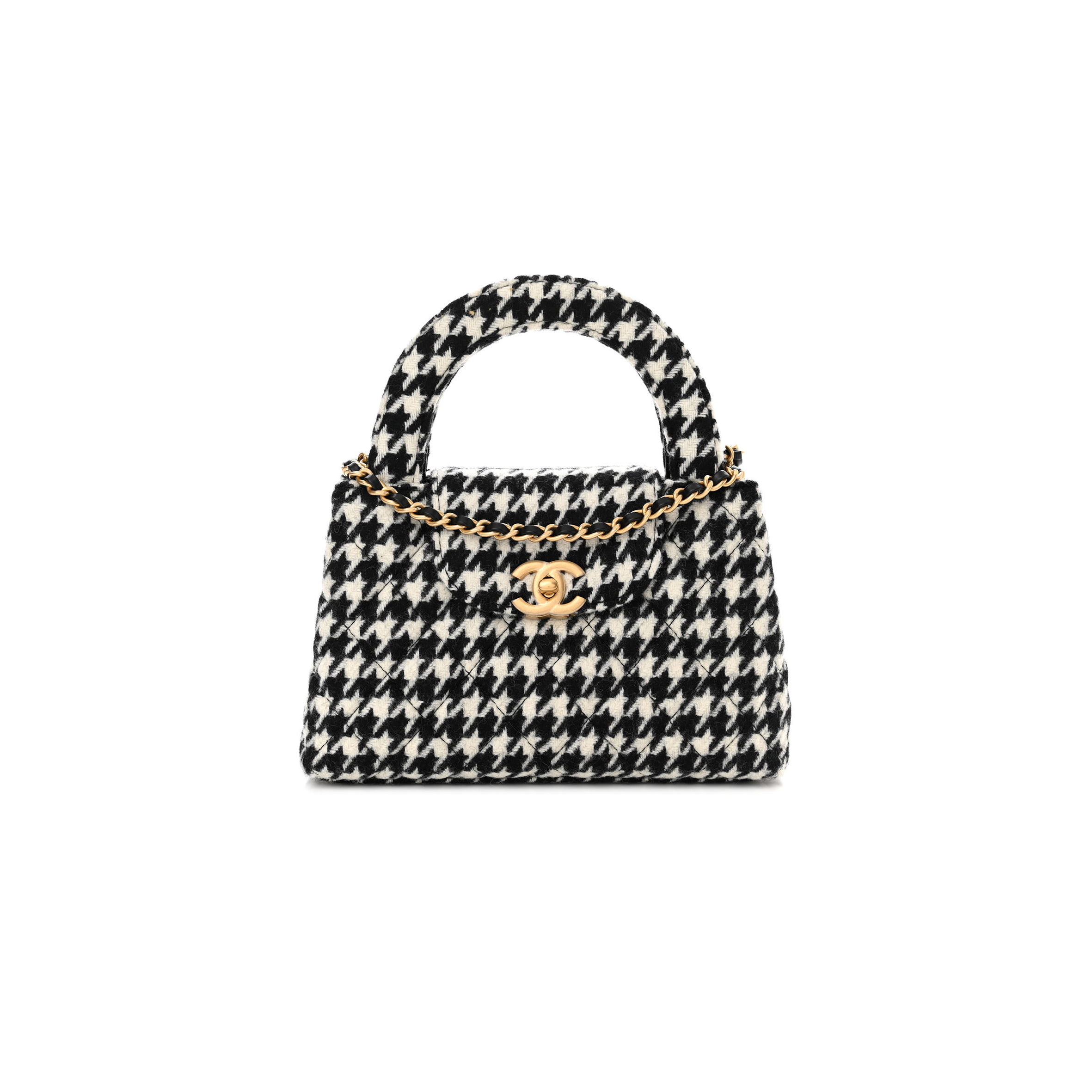 Ch*el master tweed houndstooth quilted nano kelly shopper black white as4416 (19*13*7cm)